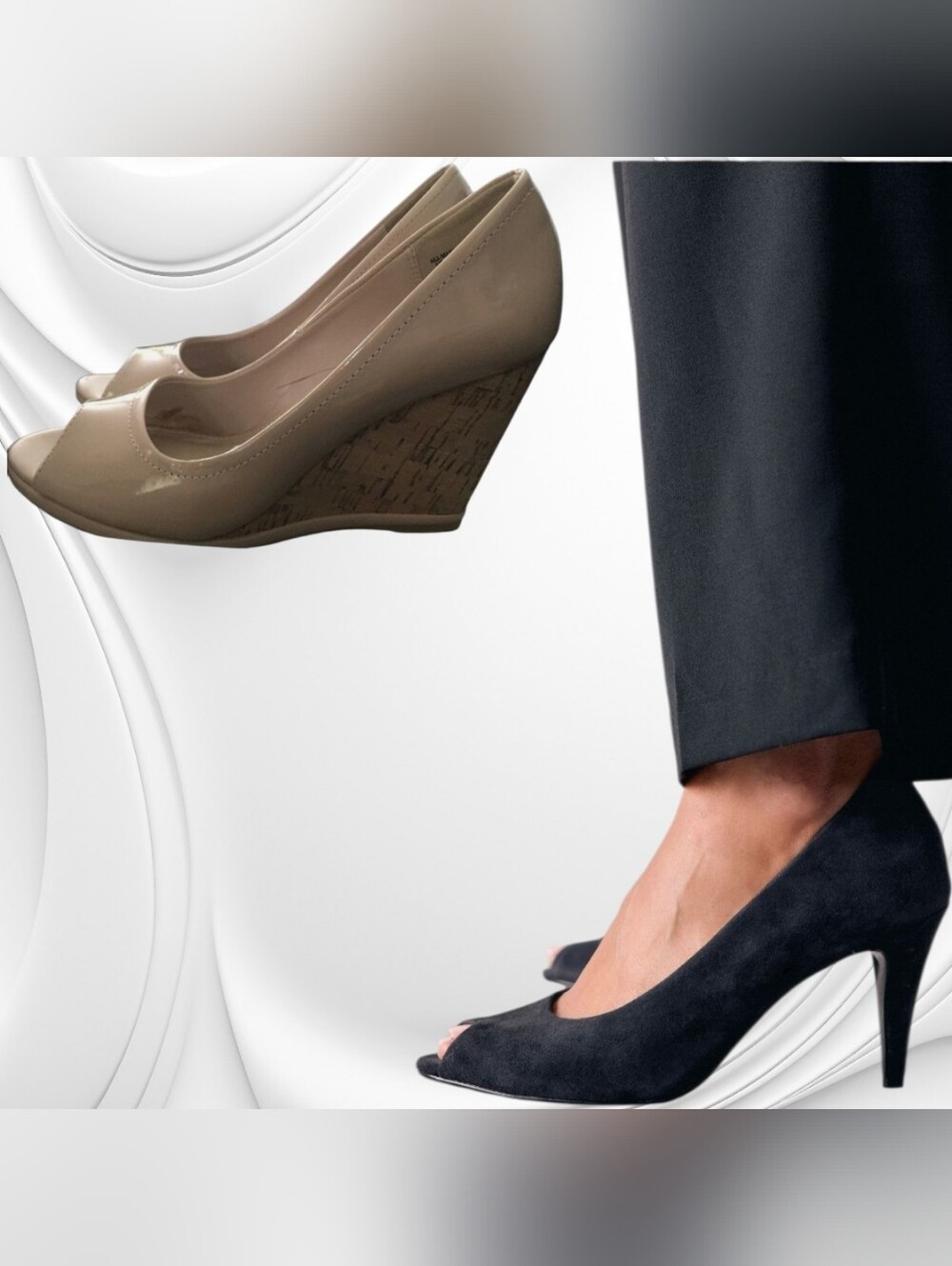 Journee Collection Beige Cork Wedge Peep-Toe Pumps